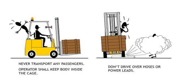 Good and bad practices in forklift operations.