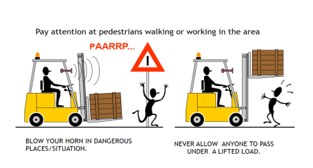 Good and bad practices in forklift operations.