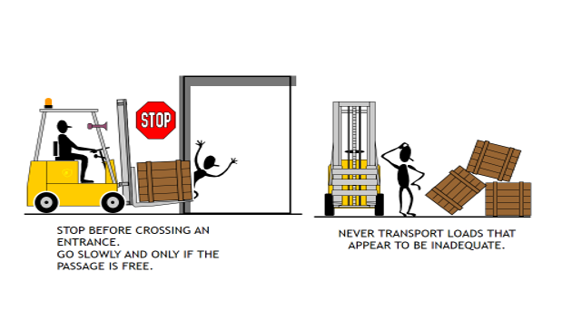 Good and bad practices in forklift operations.