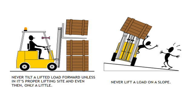 Good and bad practices in forklift operations.